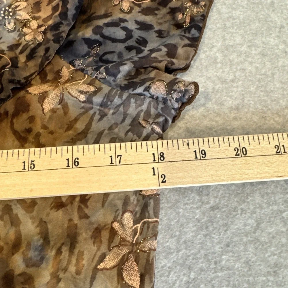 Vintage Y2K Dressbarn Top Womens Medium Brown Gray Grunge‎ Fairy Ruffle Sparkle